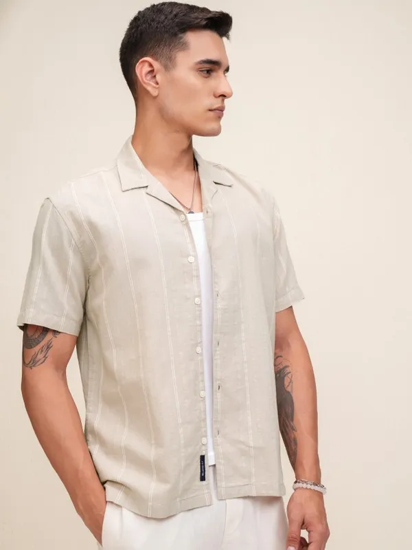 Highlander Men Brown Striped Relaxed Fit Casual Shirt