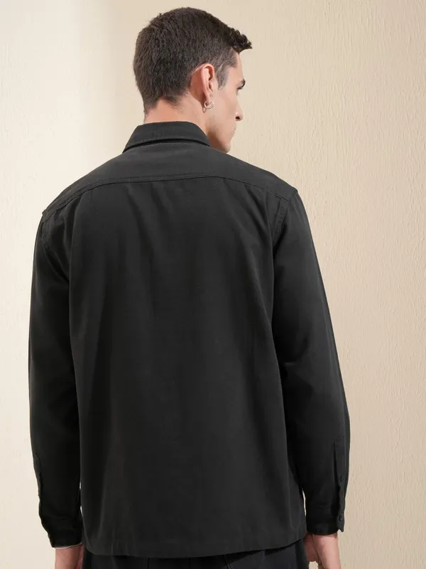 Highlander Men Black Solid Oversized Fit Casual Shirt