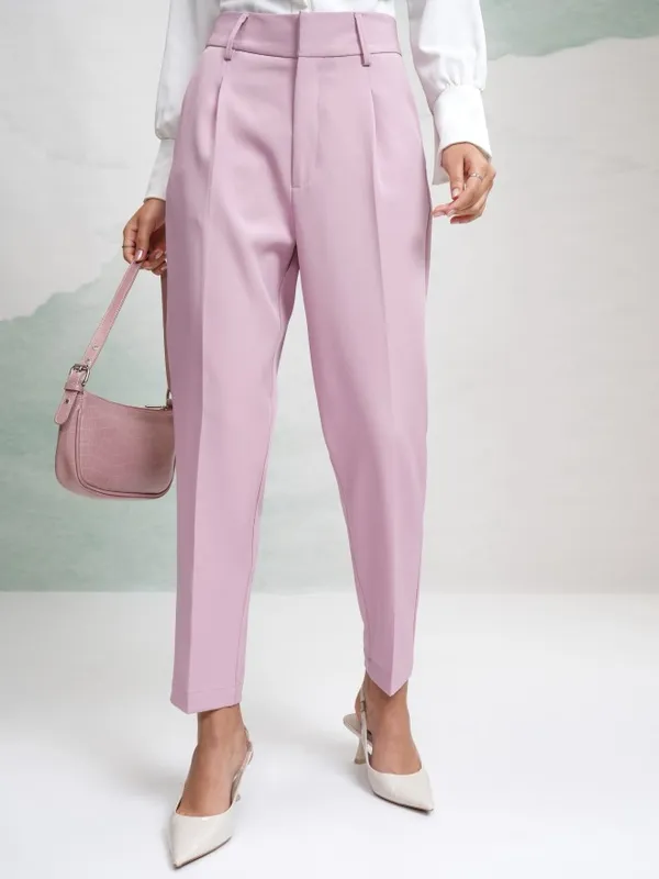 Tokyo Talkies Women Pink Solid Regular Fit Casual Trouser