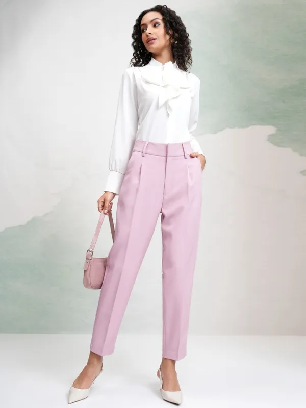 Tokyo Talkies Women Pink Solid Regular Fit Casual Trouser