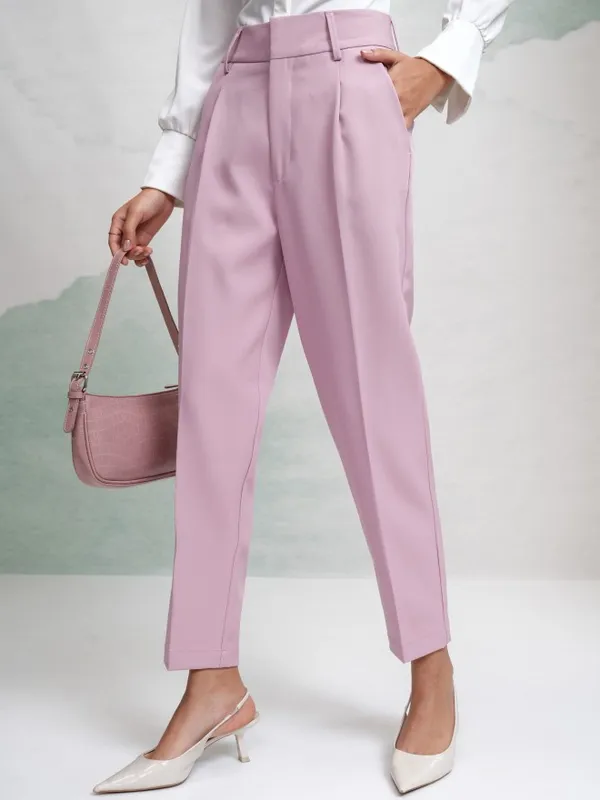Tokyo Talkies Women Pink Solid Regular Fit Casual Trouser