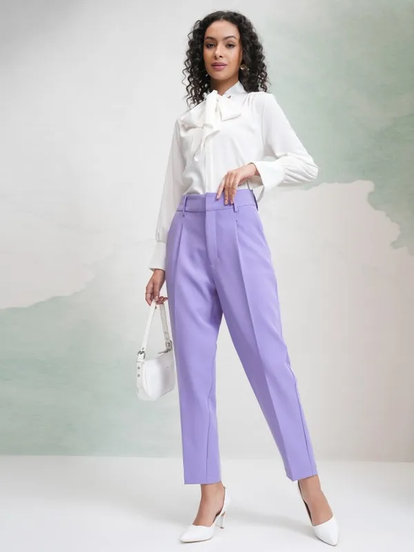Tokyo Talkies Women Purple Solid Regular Fit Casual Trouser