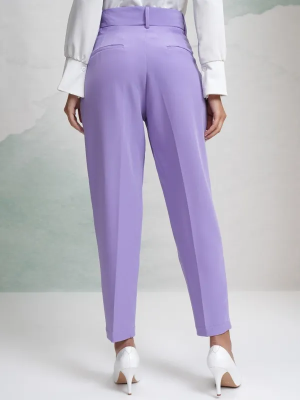 Tokyo Talkies Women Purple Solid Regular Fit Casual Trouser