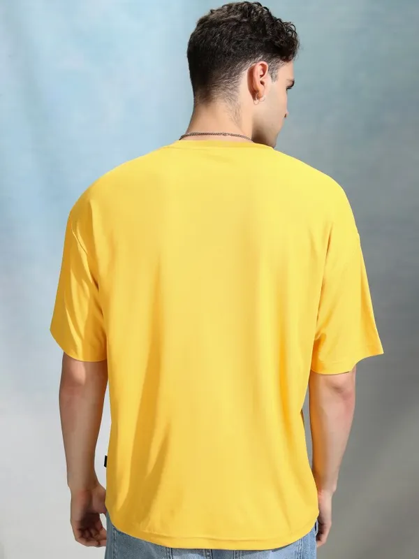 Highlander Men Yellow Printed Round Neck Oversized Fit T-Shirt