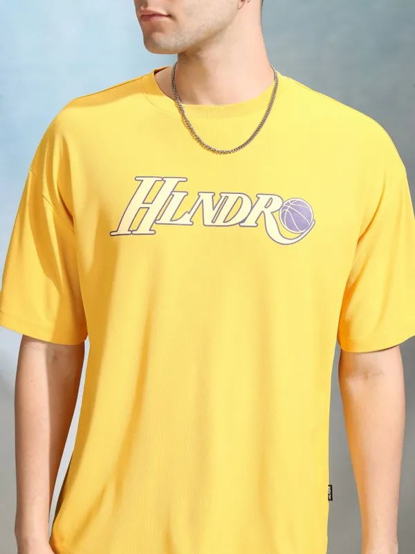 Highlander Men Yellow Printed Round Neck Oversized Fit T-Shirt