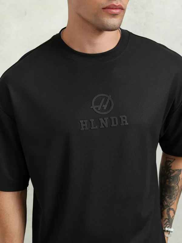 Highlander Men Black Printed Oversized Fit T-Shirt