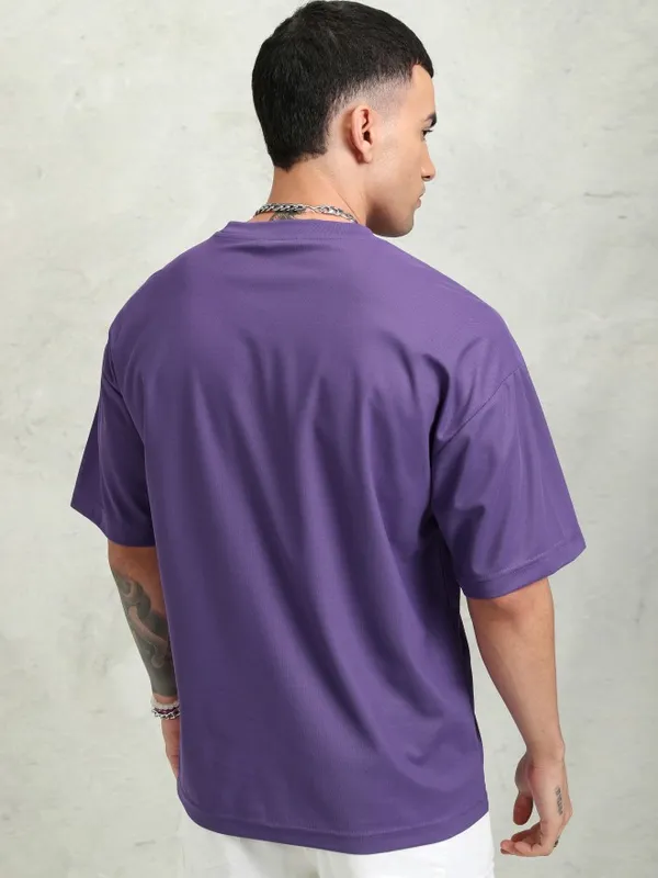 Highlander Men Purple Printed Oversized Fit T-Shirt