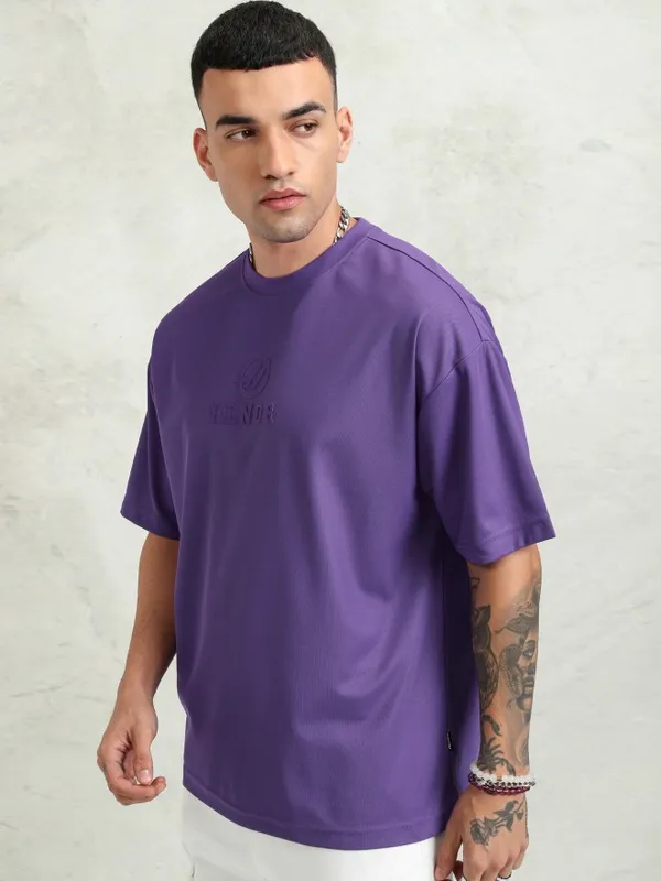 Highlander Men Purple Printed Oversized Fit T-Shirt