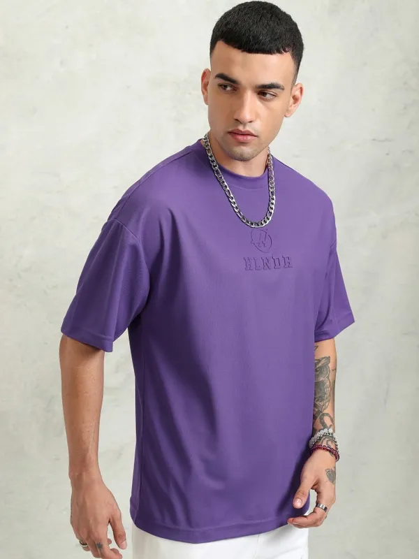 Highlander Men Purple Printed Oversized Fit T-Shirt