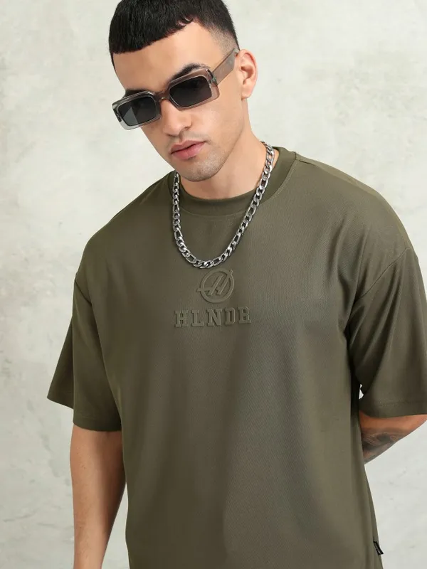 Highlander Men Olive Printed Oversized Fit T-Shirt
