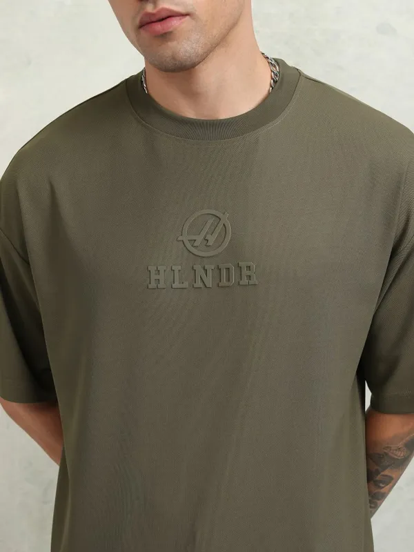 Highlander Men Olive Printed Oversized Fit T-Shirt