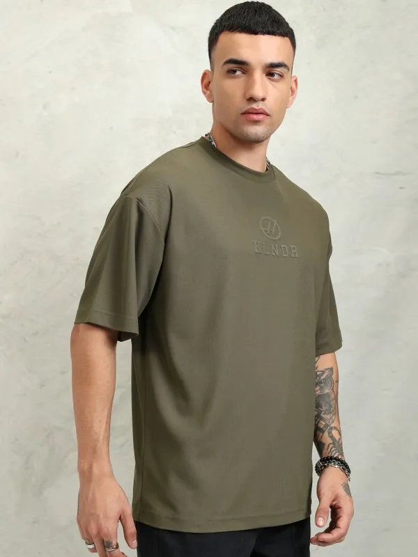 Highlander Men Olive Printed Oversized Fit T-Shirt