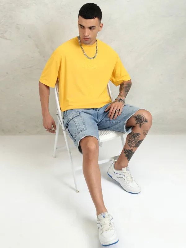 Highlander Men Yellow Printed Oversized Fit T-Shirt