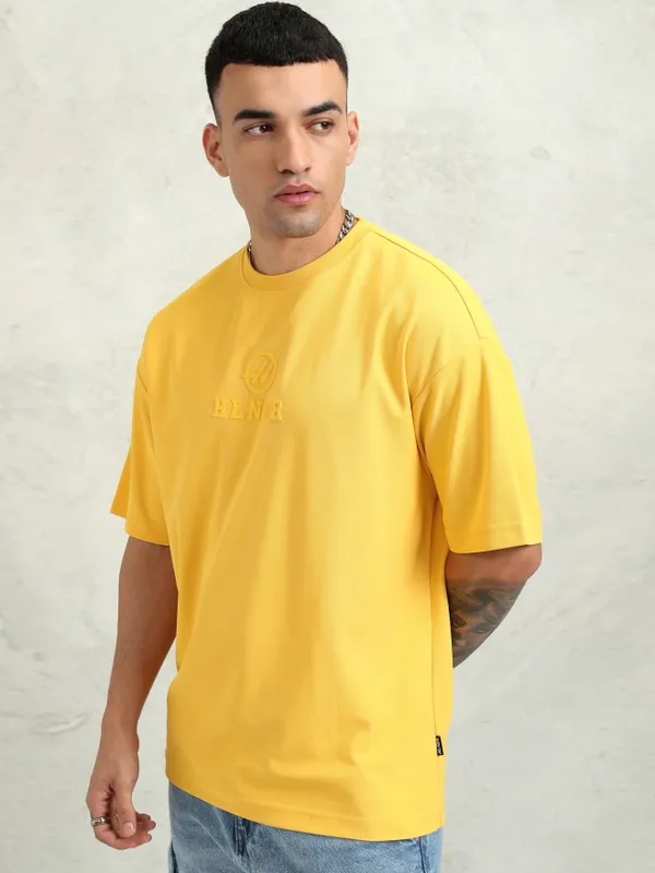 Highlander Men Yellow Printed Oversized Fit T-Shirt