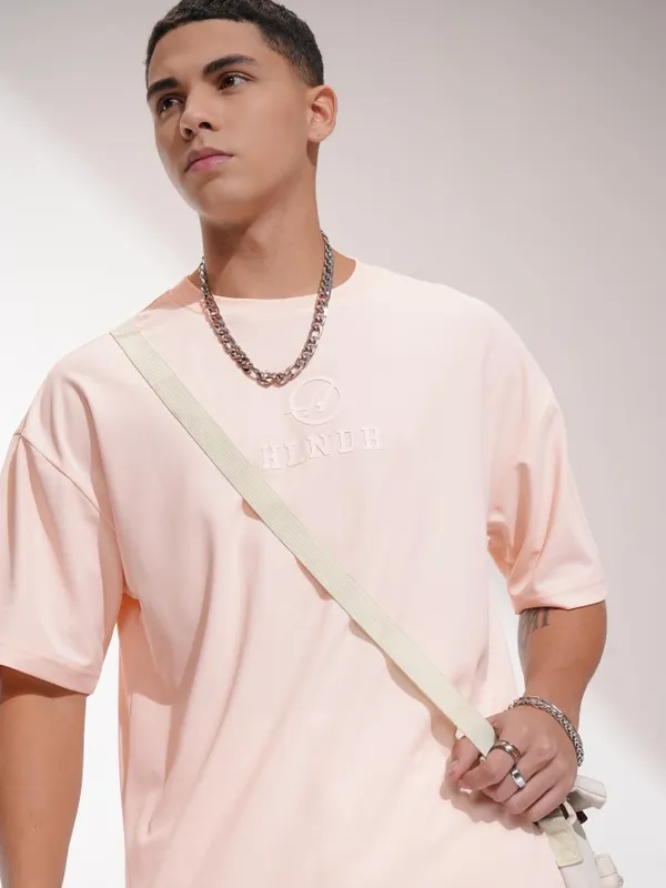 Highlander Men Peach Printed Oversized Fit T-Shirt