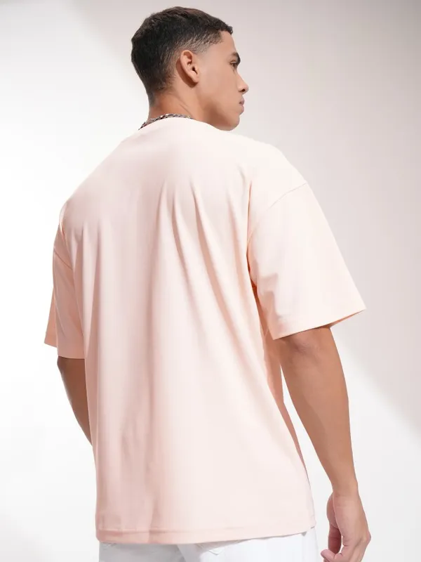 Highlander Men Peach Printed Oversized Fit T-Shirt