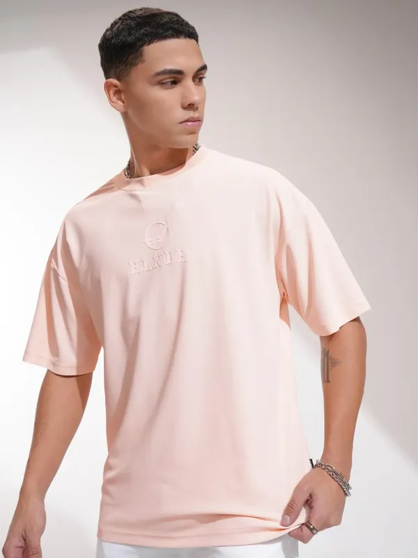 Highlander Men Peach Printed Oversized Fit T-Shirt