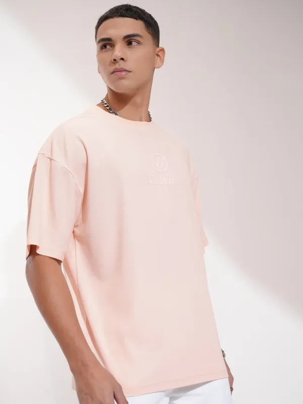 Highlander Men Peach Printed Oversized Fit T-Shirt