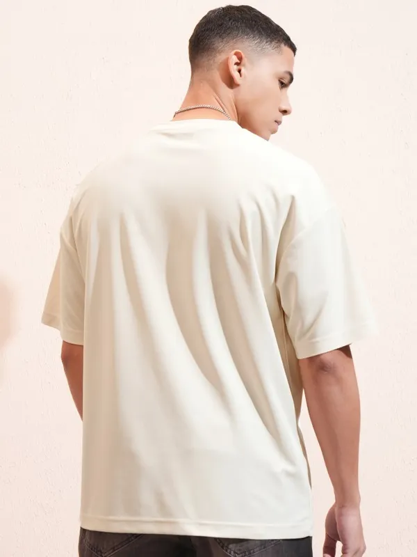 Highlander Men Cream Printed Oversized Fit T-Shirt