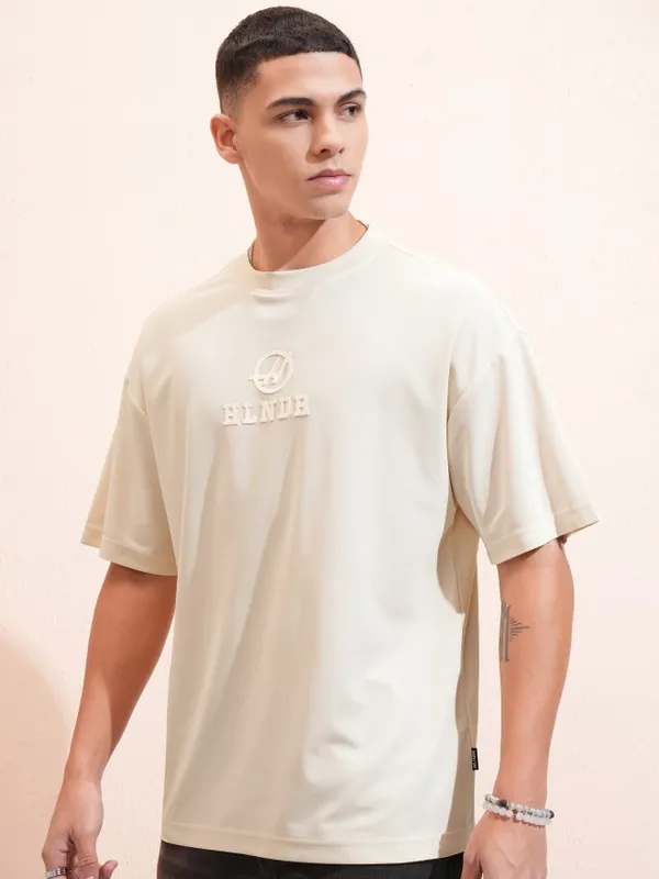 Highlander Men Cream Printed Oversized Fit T-Shirt