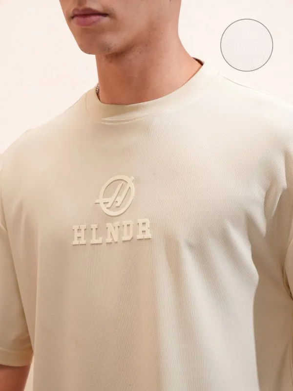 Highlander Men Cream Printed Oversized Fit T-Shirt