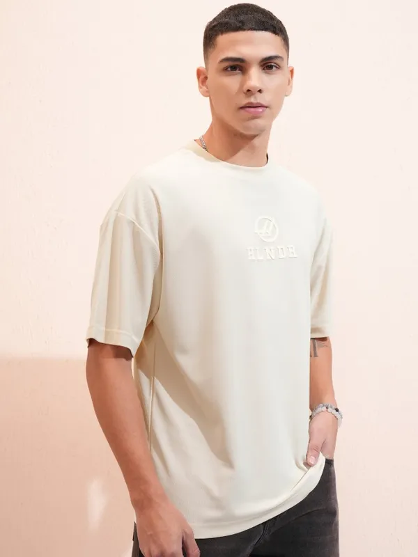 Highlander Men Cream Printed Oversized Fit T-Shirt