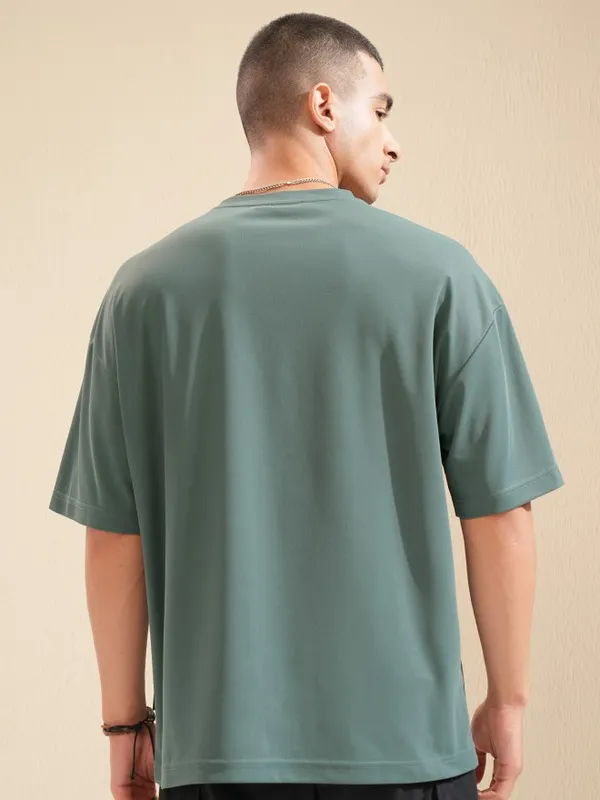 Highlander Men Teal Self Design Round Neck T-Shirt
