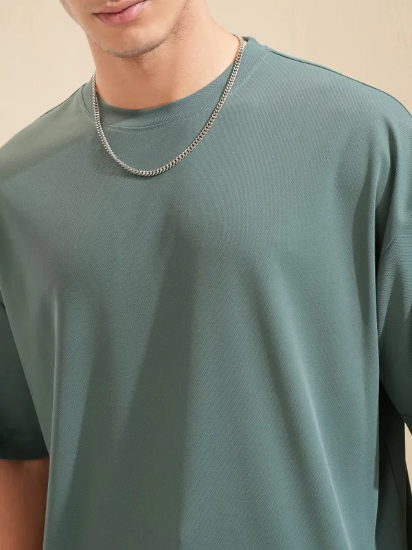 Highlander Men Teal Self Design Round Neck T-Shirt