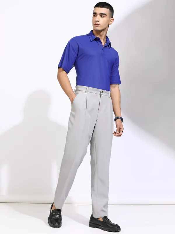 Highlander Men Blue Solid Polo Collar T-Shirt