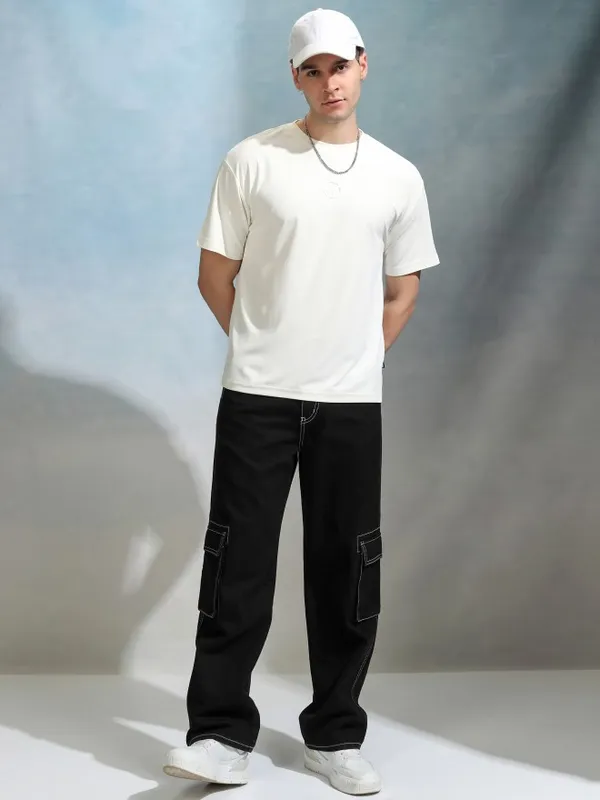 Highlander Men Off White Printed Round Neck Relaxed Fit T-Shirt