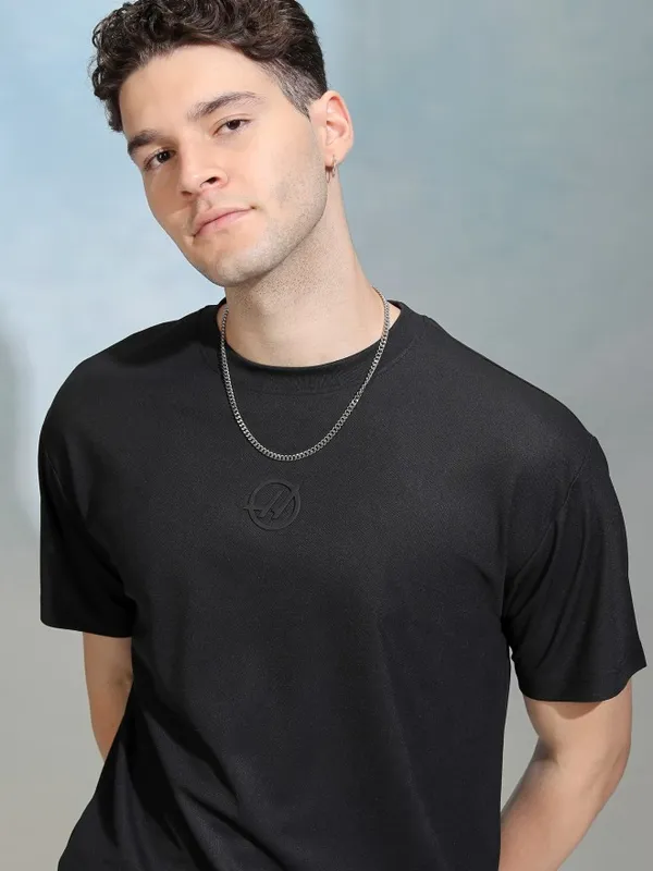 Highlander Men Black Printed Round Neck Relaxed Fit T-Shirt