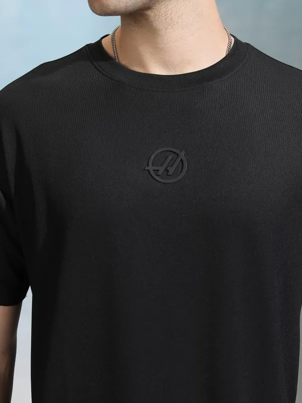 Highlander Men Black Printed Round Neck Relaxed Fit T-Shirt