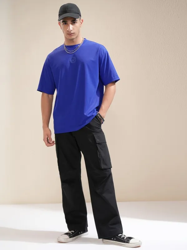 Highlander Men Blue Printed Round Neck Relaxed Fit T-Shirt