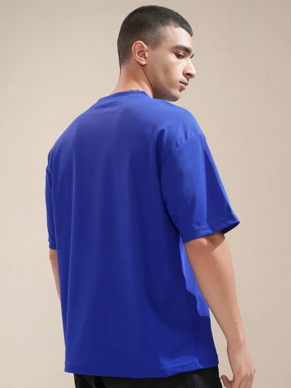 Highlander Men Blue Printed Round Neck Relaxed Fit T-Shirt