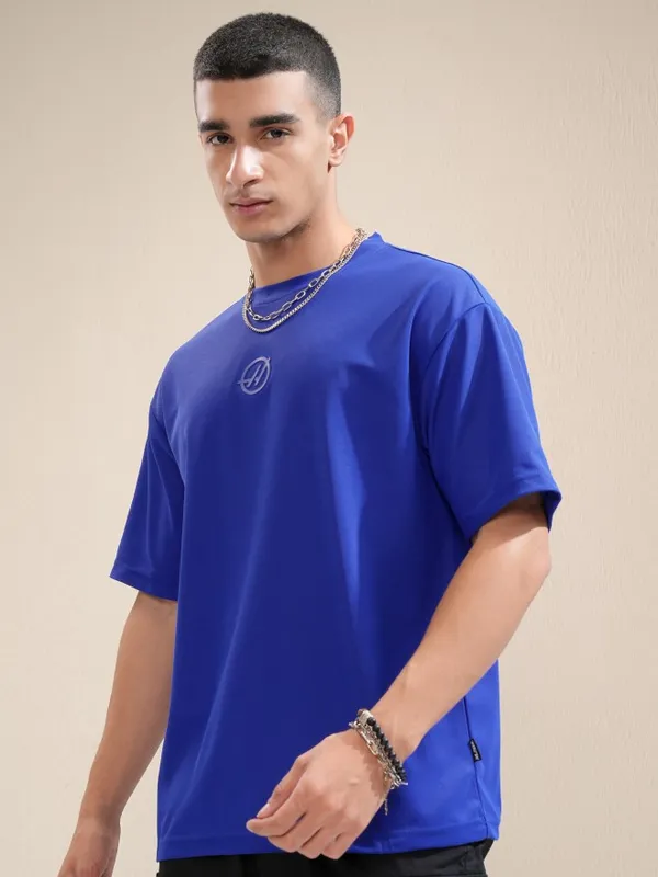 Highlander Men Blue Printed Round Neck Relaxed Fit T-Shirt