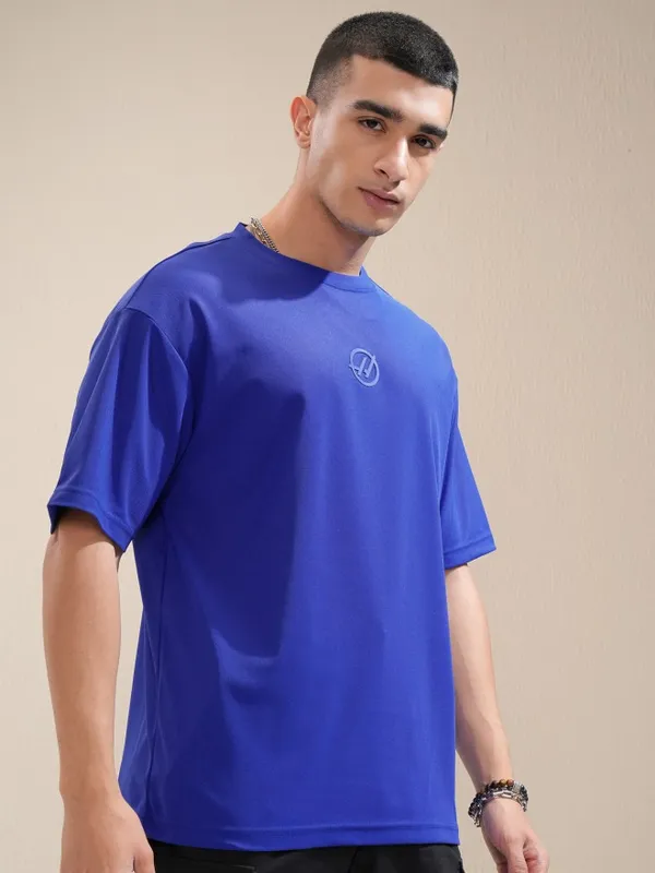 Highlander Men Blue Printed Round Neck Relaxed Fit T-Shirt