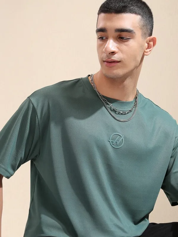 Highlander Men Teal Printed Round Neck Relaxed Fit T-Shirt