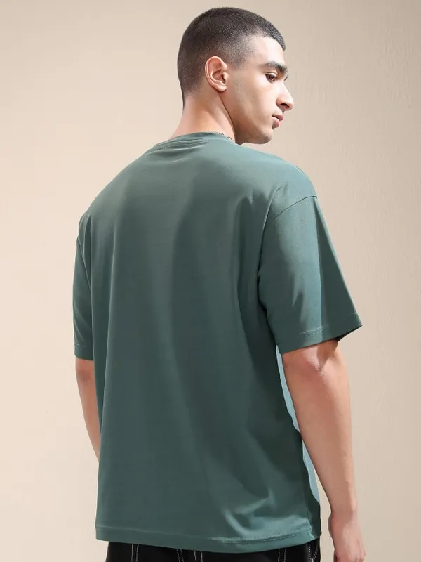 Highlander Men Teal Printed Round Neck Relaxed Fit T-Shirt