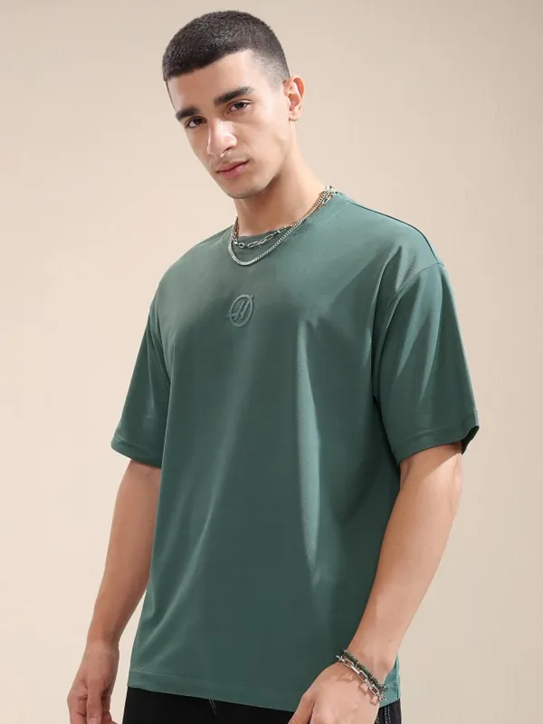 Highlander Men Teal Printed Round Neck Relaxed Fit T-Shirt
