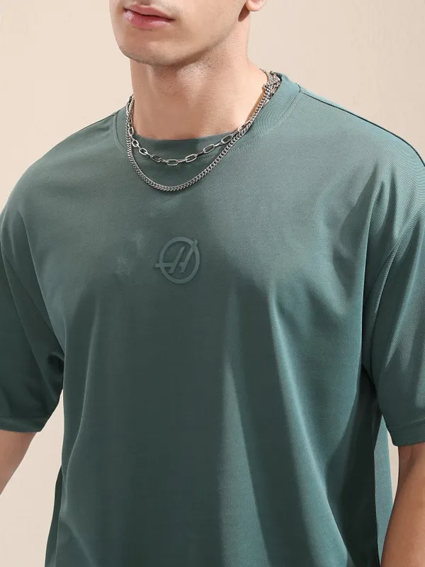 Highlander Men Teal Printed Round Neck Relaxed Fit T-Shirt