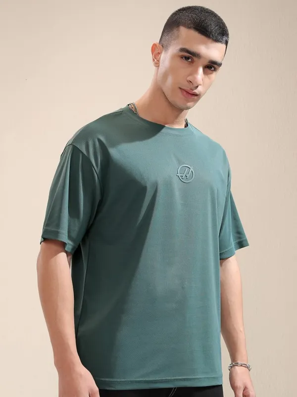 Highlander Men Teal Printed Round Neck Relaxed Fit T-Shirt