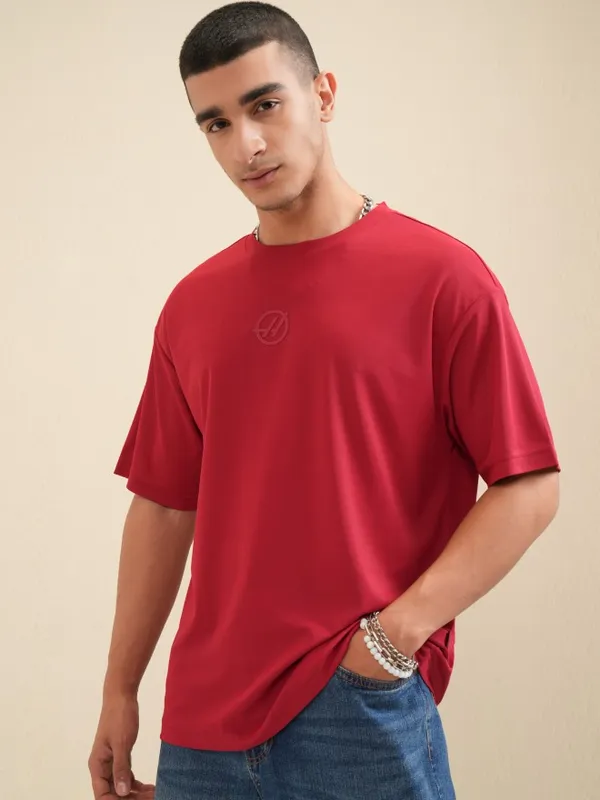 Highlander Men Maroon Printed Round Neck Relaxed Fit T-Shirt
