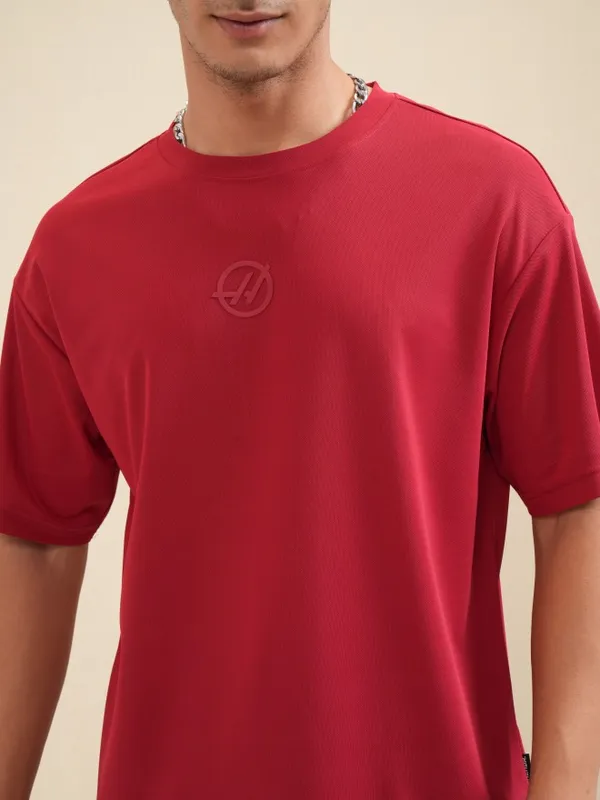 Highlander Men Maroon Printed Round Neck Relaxed Fit T-Shirt