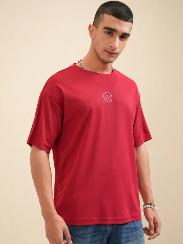 Highlander Men Maroon Printed Round Neck Relaxed Fit T-Shirt