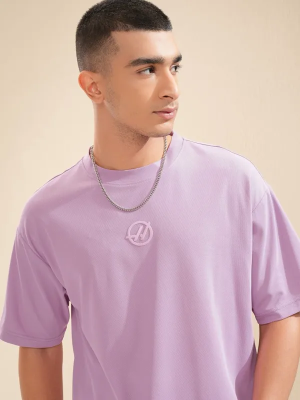 Highlander Men Mauve Brand Logo Relaxed Fit T-Shirt