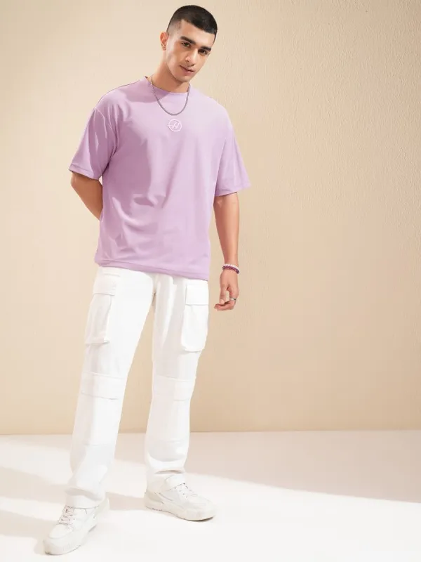 Highlander Men Mauve Brand Logo Relaxed Fit T-Shirt