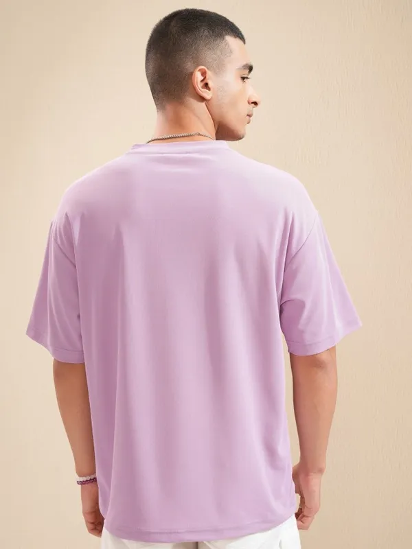 Highlander Men Mauve Brand Logo Relaxed Fit T-Shirt