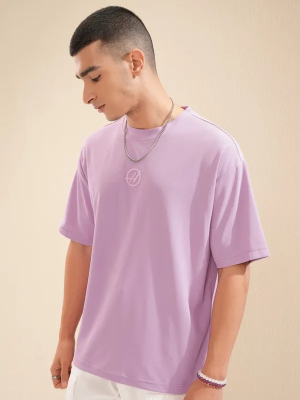 Highlander Men Mauve Brand Logo Relaxed Fit T-Shirt