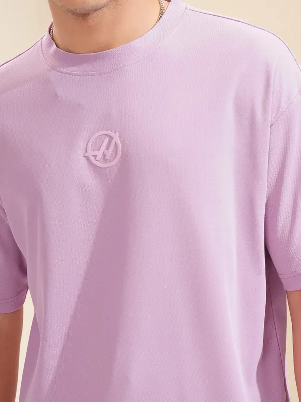Highlander Men Mauve Brand Logo Relaxed Fit T-Shirt