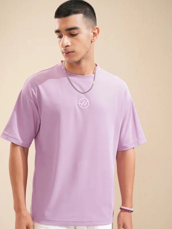 Highlander Men Mauve Brand Logo Relaxed Fit T-Shirt